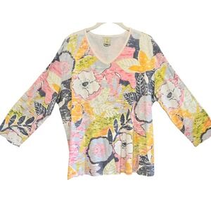 Jess & Jane Sequined, Floral, V-Neck, Cotton, T-Shirt, Size 2X